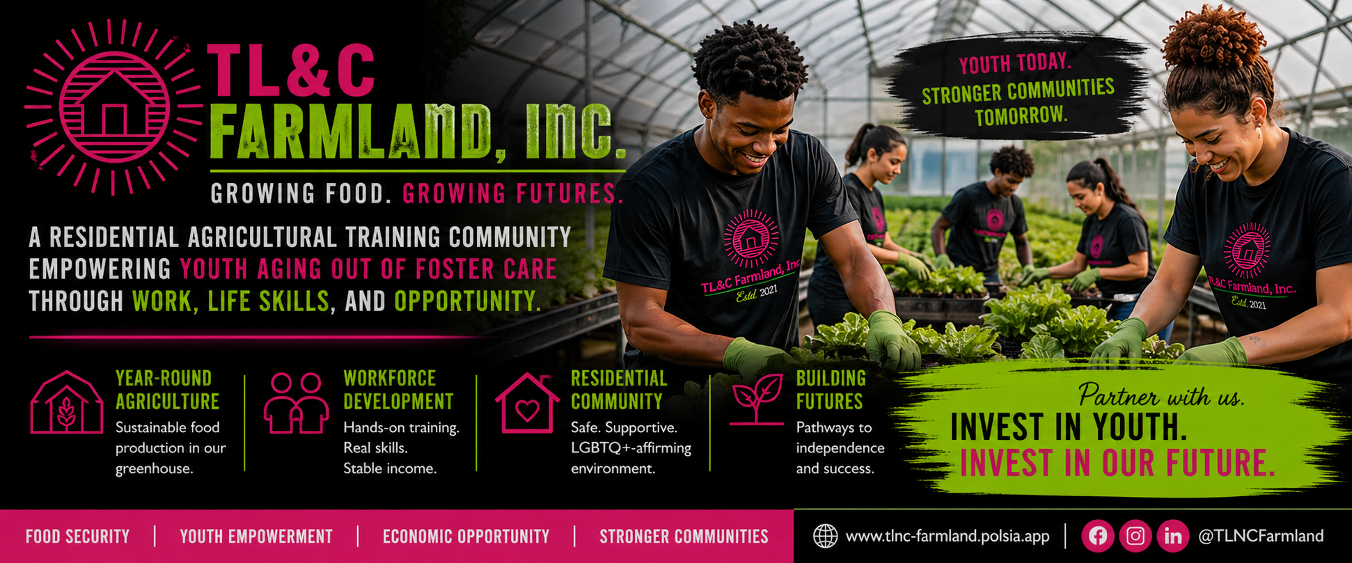Youth and volunteers boxing fresh produce from the TL&C Farmland greenhouse harvest
